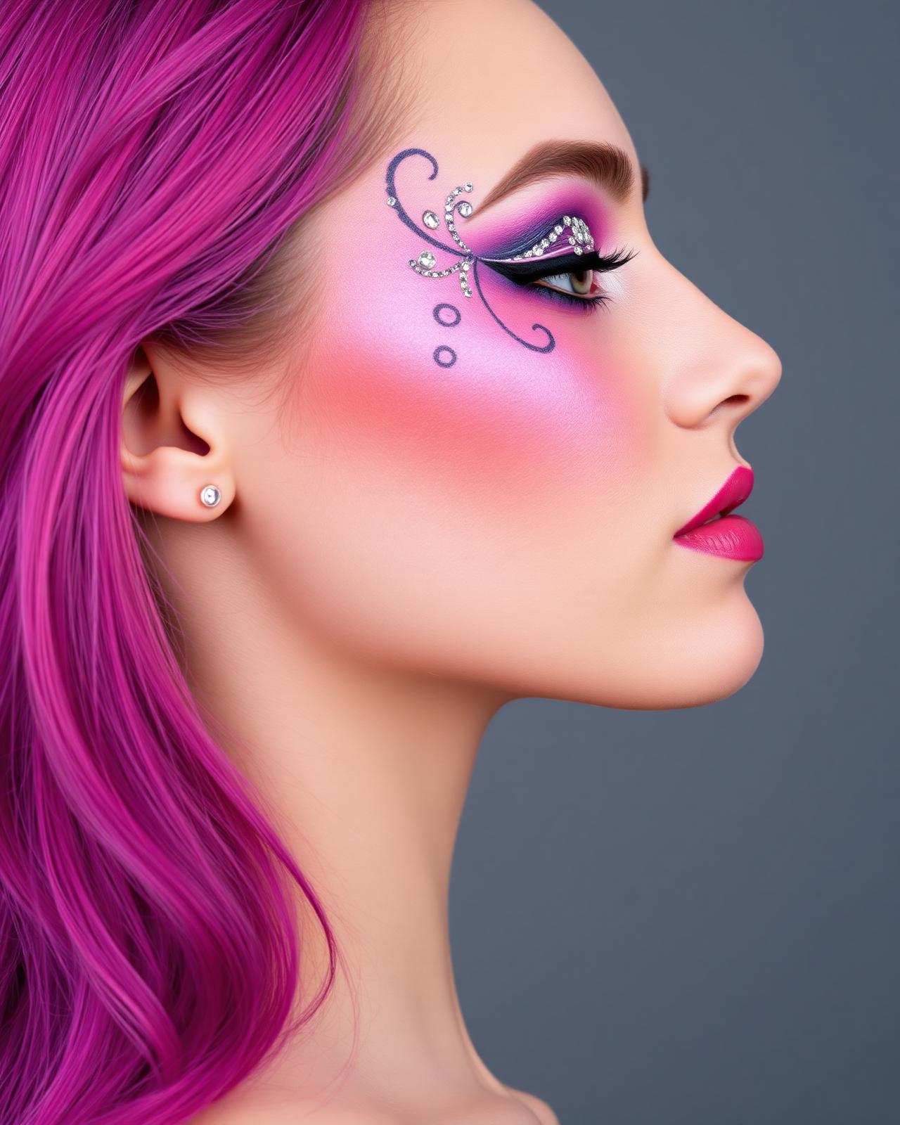 Perfil con face painting decorado con gemas